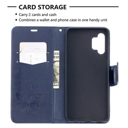 For Samsung Galaxy A32 5G Embossing Two Butterflies Pattern Horizontal Flip PU Leather Case with Holder & Card Slot & Wallet & Lanyard(Blue) by buy2fix