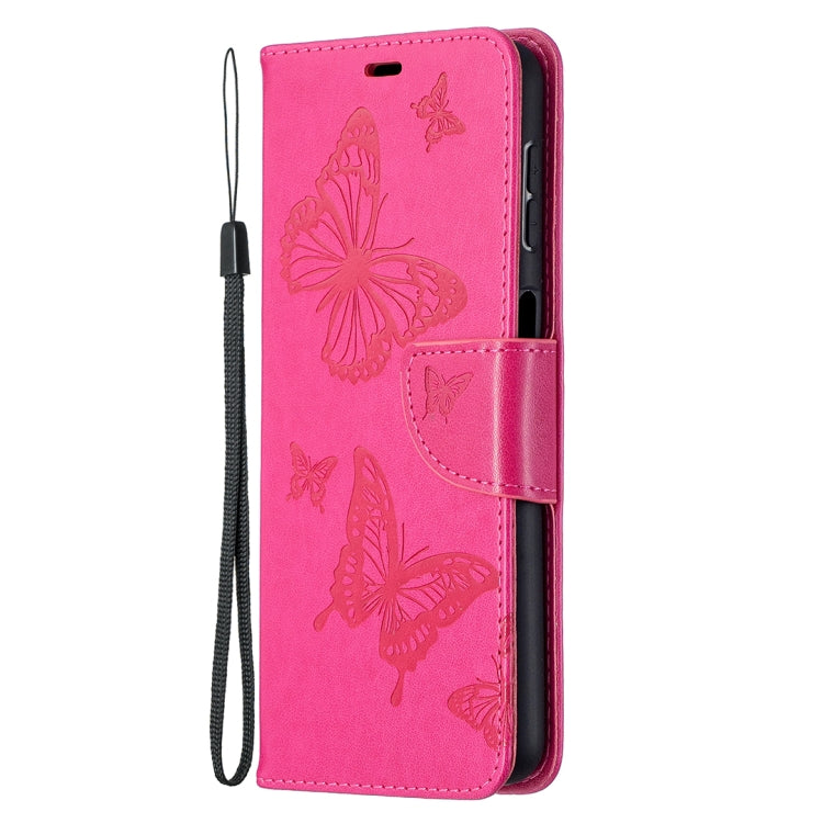 For Samsung Galaxy A32 5G Embossing Two Butterflies Pattern Horizontal Flip PU Leather Case with Holder & Card Slot & Wallet & Lanyard(Rose Red) by buy2fix