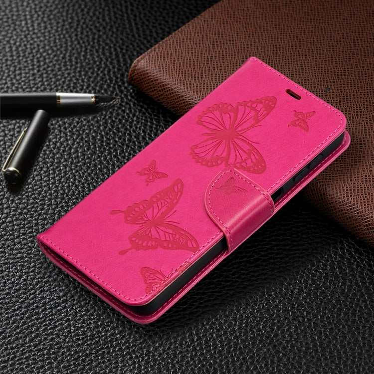 For Samsung Galaxy A32 5G Embossing Two Butterflies Pattern Horizontal Flip PU Leather Case with Holder & Card Slot & Wallet & Lanyard(Rose Red) by buy2fix