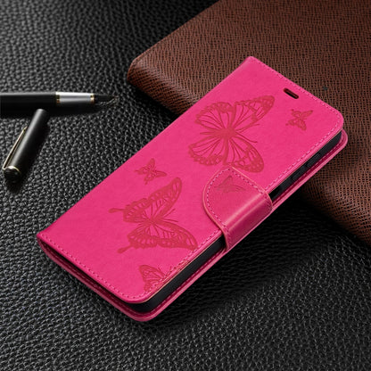 For Samsung Galaxy A32 5G Embossing Two Butterflies Pattern Horizontal Flip PU Leather Case with Holder & Card Slot & Wallet & Lanyard(Rose Red) by buy2fix