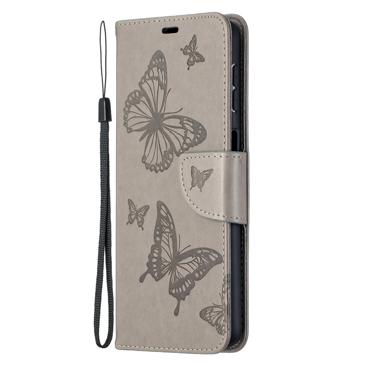 For Samsung Galaxy A32 5G Embossing Two Butterflies Pattern Horizontal Flip PU Leather Case with Holder & Card Slot & Wallet & Lanyard(Grey) by buy2fix