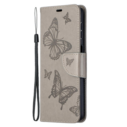 For Samsung Galaxy A32 5G Embossing Two Butterflies Pattern Horizontal Flip PU Leather Case with Holder & Card Slot & Wallet & Lanyard(Grey) by buy2fix