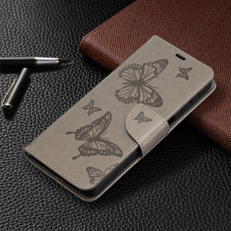 For Samsung Galaxy A32 5G Embossing Two Butterflies Pattern Horizontal Flip PU Leather Case with Holder & Card Slot & Wallet & Lanyard(Grey) by buy2fix