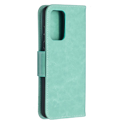 For Samsung Galaxy A52 5G / 4G Embossing Two Butterflies Pattern Horizontal Flip PU Leather Case with Holder & Card Slot & Wallet & Lanyard(Green) by buy2fix