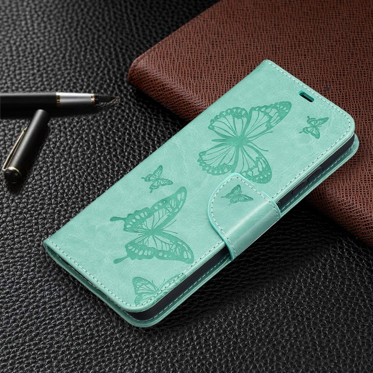 For Samsung Galaxy A52 5G / 4G Embossing Two Butterflies Pattern Horizontal Flip PU Leather Case with Holder & Card Slot & Wallet & Lanyard(Green) by buy2fix