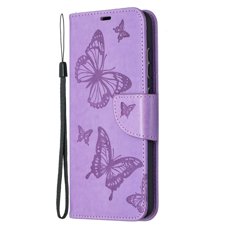 For Samsung Galaxy A52 5G / 4G Embossing Two Butterflies Pattern Horizontal Flip PU Leather Case with Holder & Card Slot & Wallet & Lanyard(Purple) by buy2fix