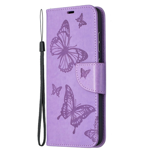 For Samsung Galaxy A52 5G / 4G Embossing Two Butterflies Pattern Horizontal Flip PU Leather Case with Holder & Card Slot & Wallet & Lanyard(Purple) by buy2fix