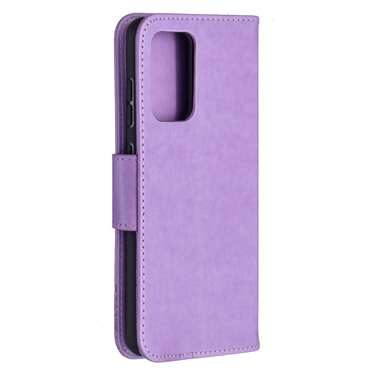For Samsung Galaxy A52 5G / 4G Embossing Two Butterflies Pattern Horizontal Flip PU Leather Case with Holder & Card Slot & Wallet & Lanyard(Purple) by buy2fix