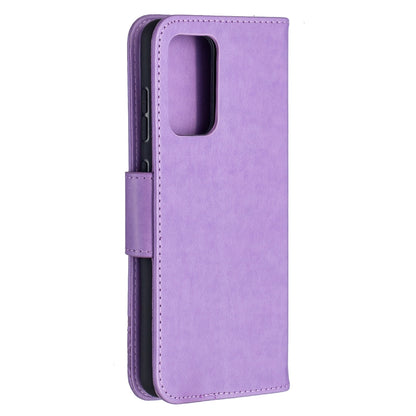 For Samsung Galaxy A52 5G / 4G Embossing Two Butterflies Pattern Horizontal Flip PU Leather Case with Holder & Card Slot & Wallet & Lanyard(Purple) by buy2fix