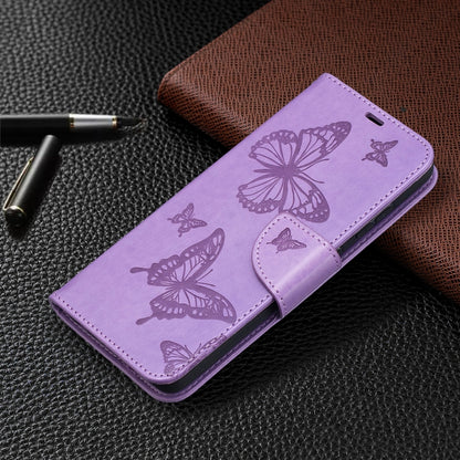 For Samsung Galaxy A52 5G / 4G Embossing Two Butterflies Pattern Horizontal Flip PU Leather Case with Holder & Card Slot & Wallet & Lanyard(Purple) by buy2fix