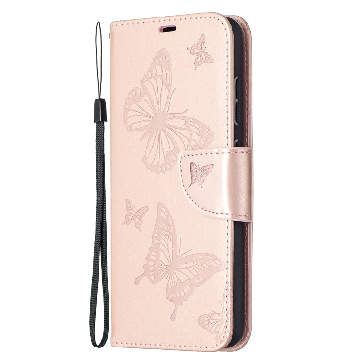 For Samsung Galaxy A52 5G / 4G Embossing Two Butterflies Pattern Horizontal Flip PU Leather Case with Holder & Card Slot & Wallet & Lanyard(Rose Gold) by buy2fix