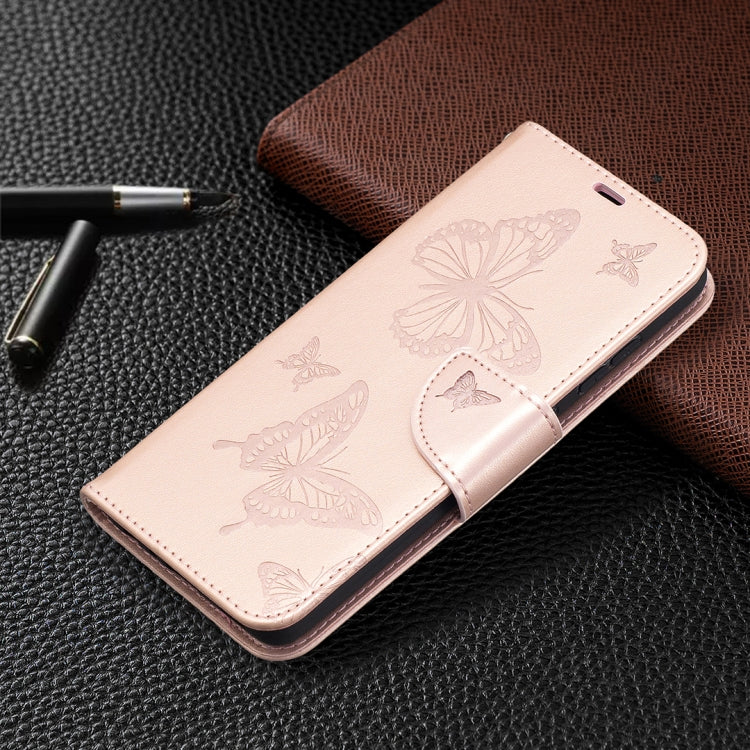For Samsung Galaxy A52 5G / 4G Embossing Two Butterflies Pattern Horizontal Flip PU Leather Case with Holder & Card Slot & Wallet & Lanyard(Rose Gold) by buy2fix