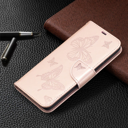 For Samsung Galaxy A52 5G / 4G Embossing Two Butterflies Pattern Horizontal Flip PU Leather Case with Holder & Card Slot & Wallet & Lanyard(Rose Gold) by buy2fix