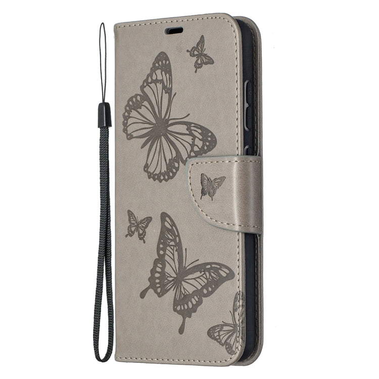 For Samsung Galaxy A52 5G / 4G Embossing Two Butterflies Pattern Horizontal Flip PU Leather Case with Holder & Card Slot & Wallet & Lanyard(Grey) by buy2fix