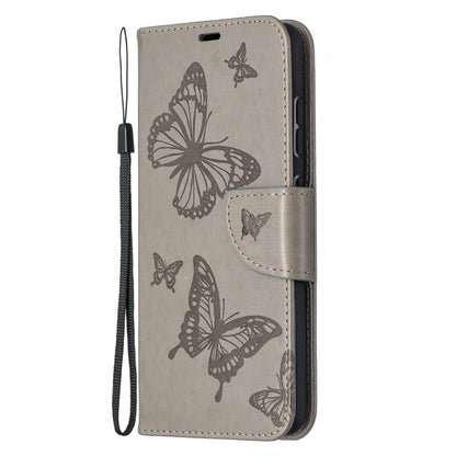 For Samsung Galaxy A52 5G / 4G Embossing Two Butterflies Pattern Horizontal Flip PU Leather Case with Holder & Card Slot & Wallet & Lanyard(Grey) by buy2fix