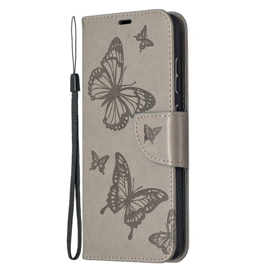 For Samsung Galaxy A52 5G / 4G Embossing Two Butterflies Pattern Horizontal Flip PU Leather Case with Holder & Card Slot & Wallet & Lanyard(Grey) by buy2fix