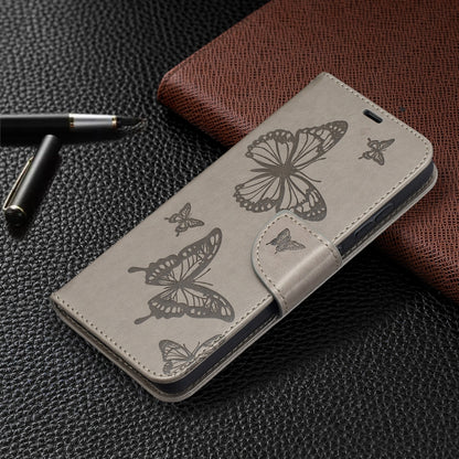 For Samsung Galaxy A52 5G / 4G Embossing Two Butterflies Pattern Horizontal Flip PU Leather Case with Holder & Card Slot & Wallet & Lanyard(Grey) by buy2fix