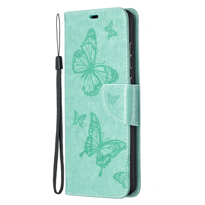 For Samsung Galaxy A72 5G / 4G Embossing Two Butterflies Pattern Horizontal Flip PU Leather Case with Holder & Card Slot & Wallet & Lanyard(Green) by buy2fix