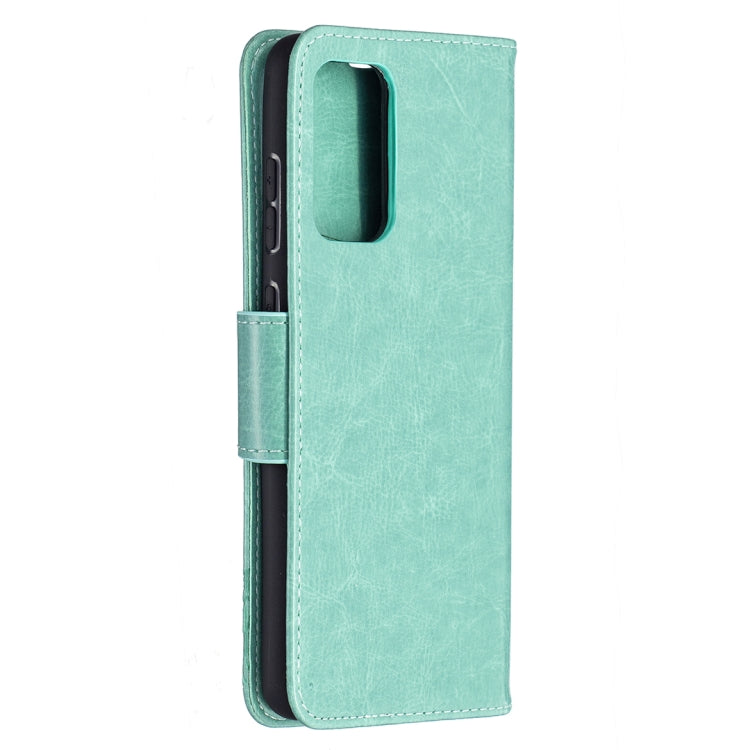 For Samsung Galaxy A72 5G / 4G Embossing Two Butterflies Pattern Horizontal Flip PU Leather Case with Holder & Card Slot & Wallet & Lanyard(Green) by buy2fix