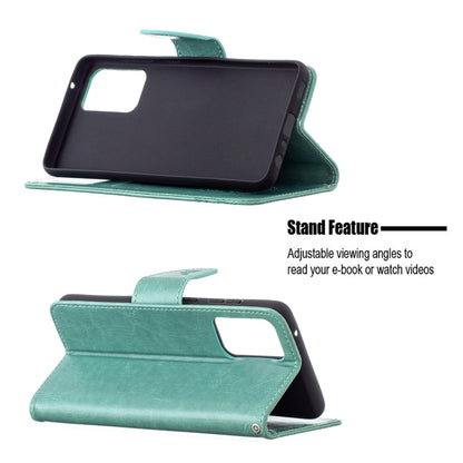 For Samsung Galaxy A72 5G / 4G Embossing Two Butterflies Pattern Horizontal Flip PU Leather Case with Holder & Card Slot & Wallet & Lanyard(Green) by buy2fix