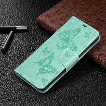 For Samsung Galaxy A72 5G / 4G Embossing Two Butterflies Pattern Horizontal Flip PU Leather Case with Holder & Card Slot & Wallet & Lanyard(Green) by buy2fix