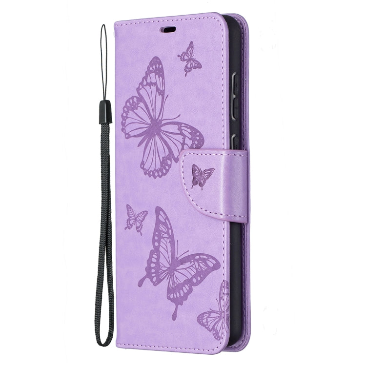 For Samsung Galaxy A72 5G / 4G Embossing Two Butterflies Pattern Horizontal Flip PU Leather Case with Holder & Card Slot & Wallet & Lanyard(Purple) by buy2fix