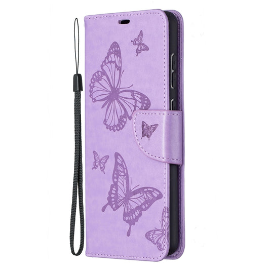 For Samsung Galaxy A72 5G / 4G Embossing Two Butterflies Pattern Horizontal Flip PU Leather Case with Holder & Card Slot & Wallet & Lanyard(Purple) by buy2fix