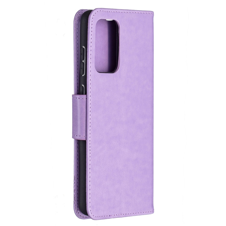 For Samsung Galaxy A72 5G / 4G Embossing Two Butterflies Pattern Horizontal Flip PU Leather Case with Holder & Card Slot & Wallet & Lanyard(Purple) by buy2fix