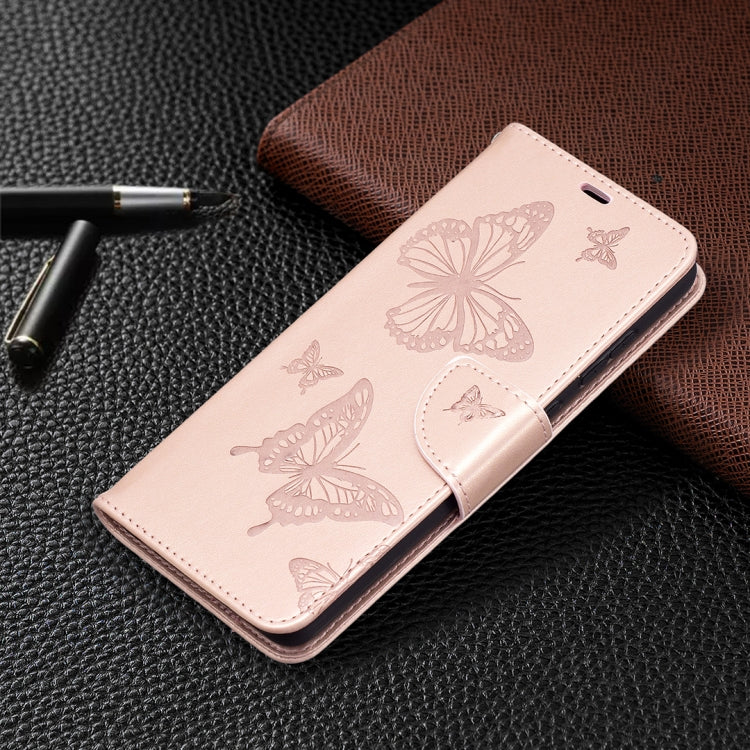 For SamsungGalaxy A72 5G / 4G Embossing Two Butterflies Pattern Horizontal Flip PU Leather Case with Holder & Card Slot & Wallet & Lanyard(Rose Gold) by buy2fix