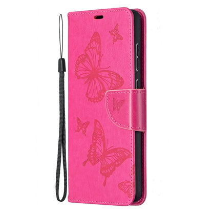 For Samsung Galaxy A72 5G / 4G Embossing Two Butterflies Pattern Horizontal Flip PU Leather Case with Holder & Card Slot & Wallet & Lanyard(Rose Red) by buy2fix