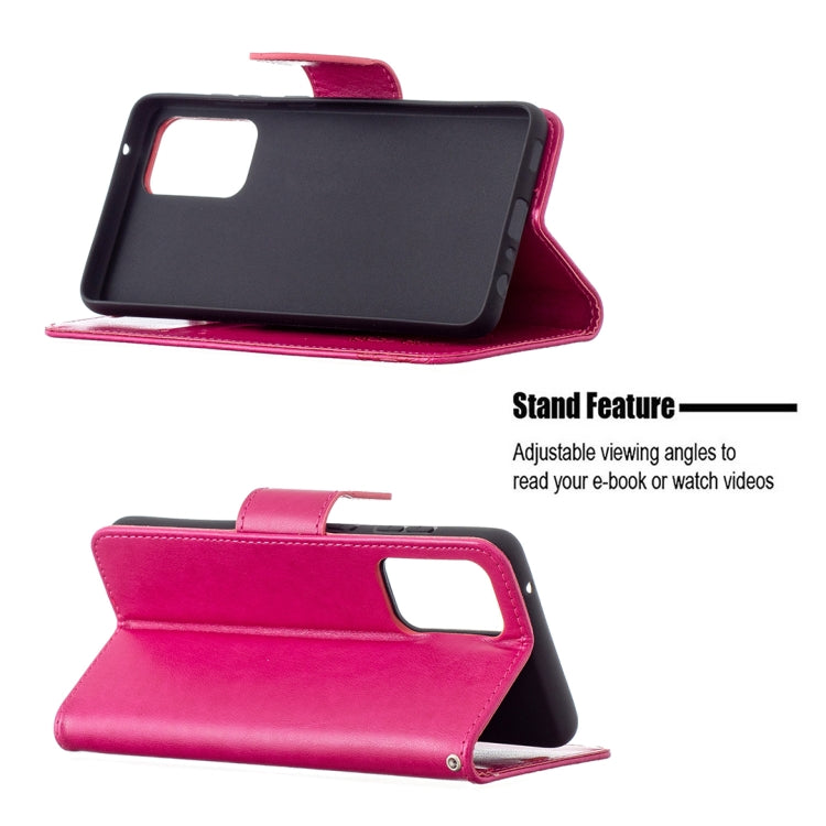 For Samsung Galaxy A72 5G / 4G Embossing Two Butterflies Pattern Horizontal Flip PU Leather Case with Holder & Card Slot & Wallet & Lanyard(Rose Red) by buy2fix