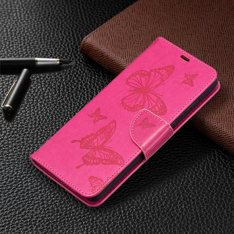 For Samsung Galaxy A72 5G / 4G Embossing Two Butterflies Pattern Horizontal Flip PU Leather Case with Holder & Card Slot & Wallet & Lanyard(Rose Red) by buy2fix