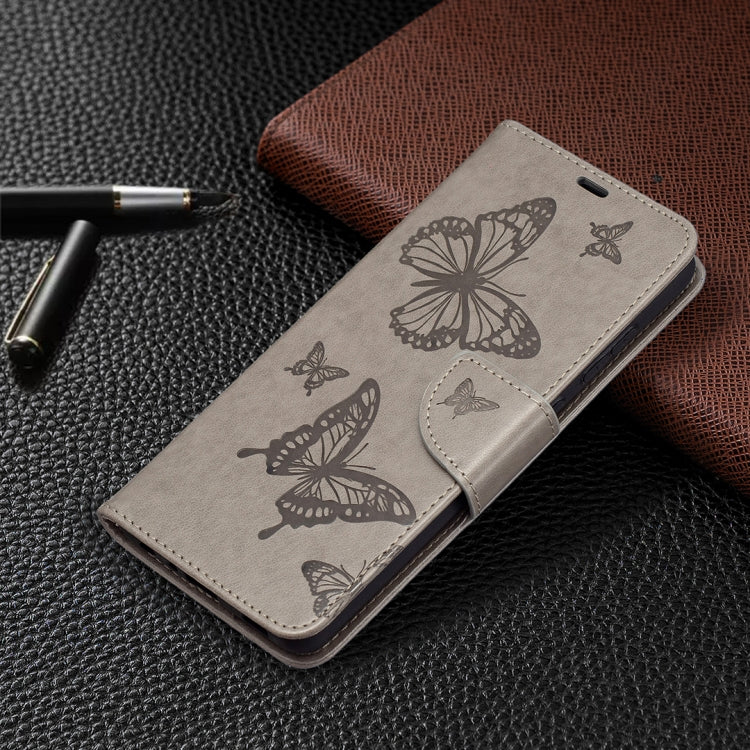 For Samsung Galaxy A72 5G / 4G Embossing Two Butterflies Pattern Horizontal Flip PU Leather Case with Holder & Card Slot & Wallet & Lanyard(Grey) by buy2fix