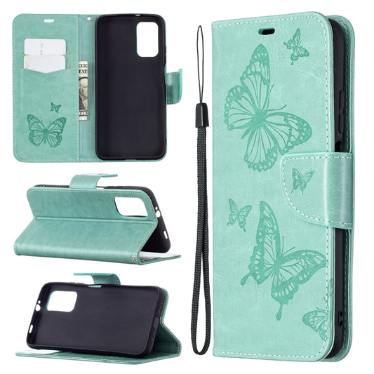 For Xiaomi Poco M3 Embossing Two Butterflies Pattern Horizontal Flip PU Leather Case with Holder & Card Slot & Wallet & Lanyard(Green) - Xiaomi Cases by buy2fix | Online Shopping UK | buy2fix
