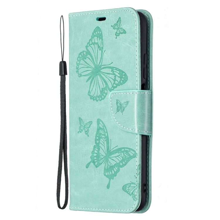 For Xiaomi Poco M3 Embossing Two Butterflies Pattern Horizontal Flip PU Leather Case with Holder & Card Slot & Wallet & Lanyard(Green) - Xiaomi Cases by buy2fix | Online Shopping UK | buy2fix