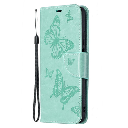 For Xiaomi Poco M3 Embossing Two Butterflies Pattern Horizontal Flip PU Leather Case with Holder & Card Slot & Wallet & Lanyard(Green) - Xiaomi Cases by buy2fix | Online Shopping UK | buy2fix