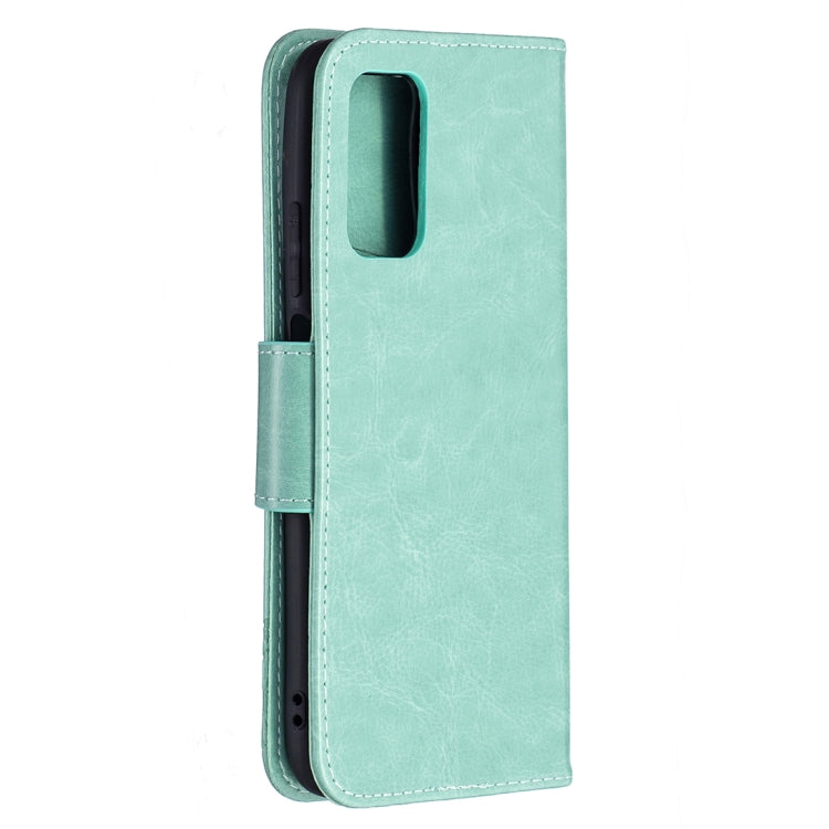 For Xiaomi Poco M3 Embossing Two Butterflies Pattern Horizontal Flip PU Leather Case with Holder & Card Slot & Wallet & Lanyard(Green) - Xiaomi Cases by buy2fix | Online Shopping UK | buy2fix