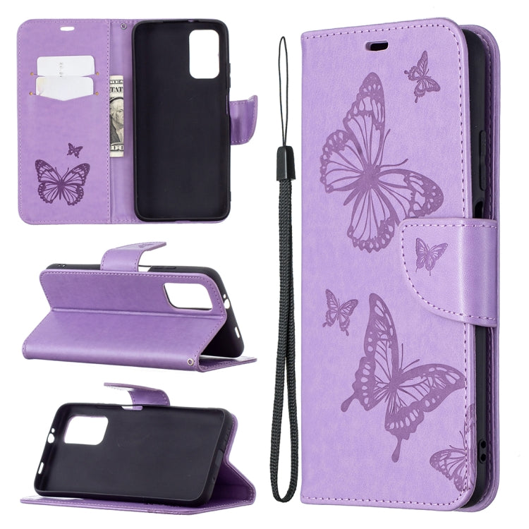 For Xiaomi Poco M3 Embossing Two Butterflies Pattern Horizontal Flip PU Leather Case with Holder & Card Slot & Wallet & Lanyard(Purple) - Xiaomi Cases by buy2fix | Online Shopping UK | buy2fix