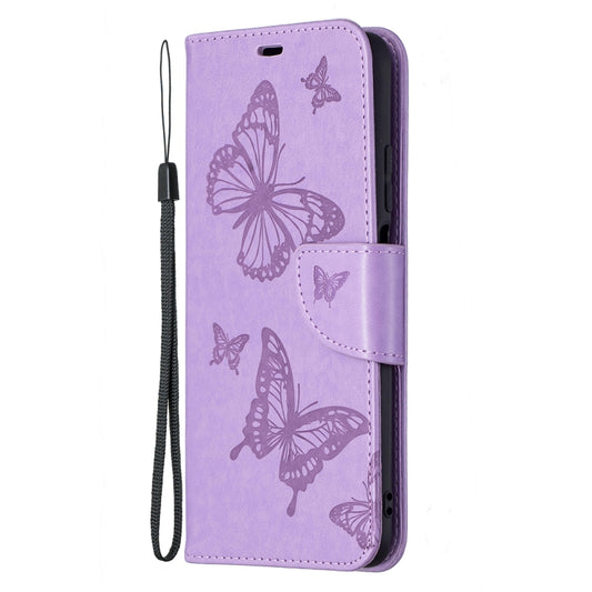 For Xiaomi Poco M3 Embossing Two Butterflies Pattern Horizontal Flip PU Leather Case with Holder & Card Slot & Wallet & Lanyard(Purple) - Xiaomi Cases by buy2fix | Online Shopping UK | buy2fix