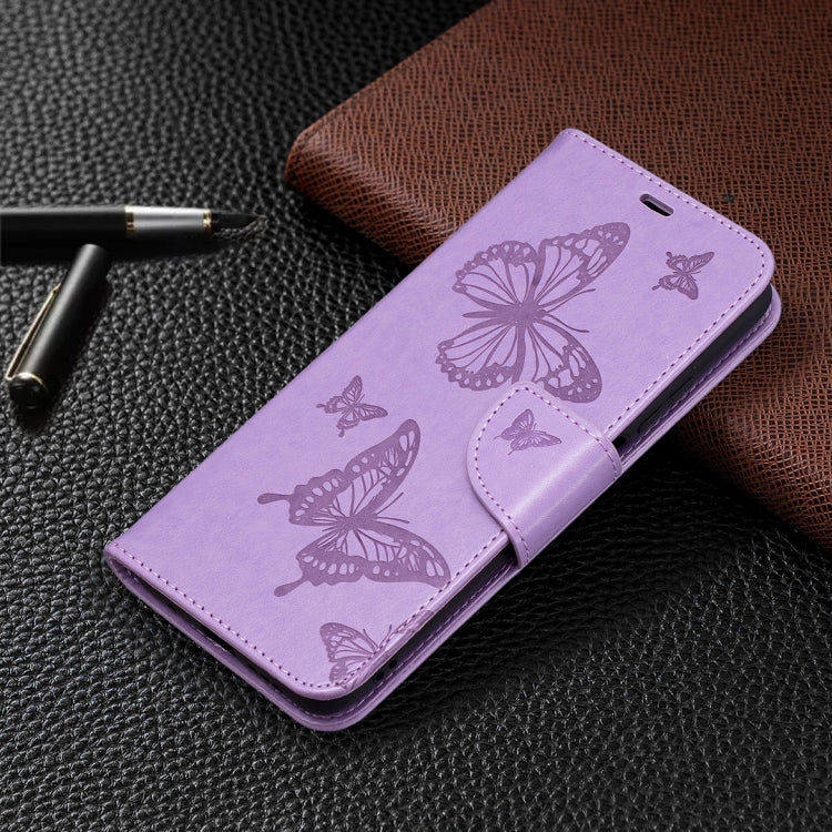 For Xiaomi Poco M3 Embossing Two Butterflies Pattern Horizontal Flip PU Leather Case with Holder & Card Slot & Wallet & Lanyard(Purple) - Xiaomi Cases by buy2fix | Online Shopping UK | buy2fix