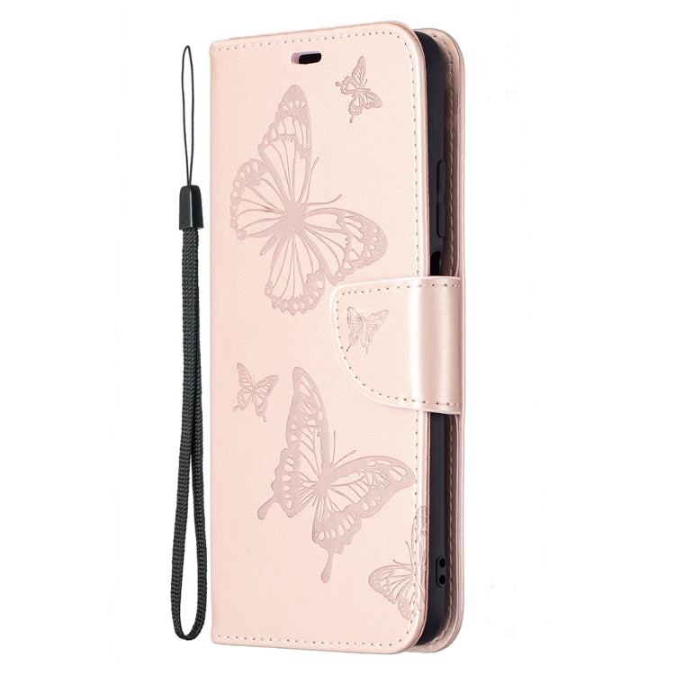 For Xiaomi Poco M3 Embossing Two Butterflies Pattern Horizontal Flip PU Leather Case with Holder & Card Slot & Wallet & Lanyard(Rose Gold) - Xiaomi Cases by buy2fix | Online Shopping UK | buy2fix