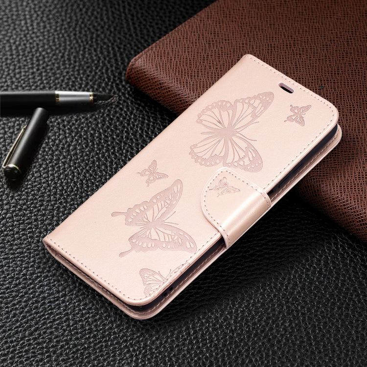 For Xiaomi Poco M3 Embossing Two Butterflies Pattern Horizontal Flip PU Leather Case with Holder & Card Slot & Wallet & Lanyard(Rose Gold) - Xiaomi Cases by buy2fix | Online Shopping UK | buy2fix