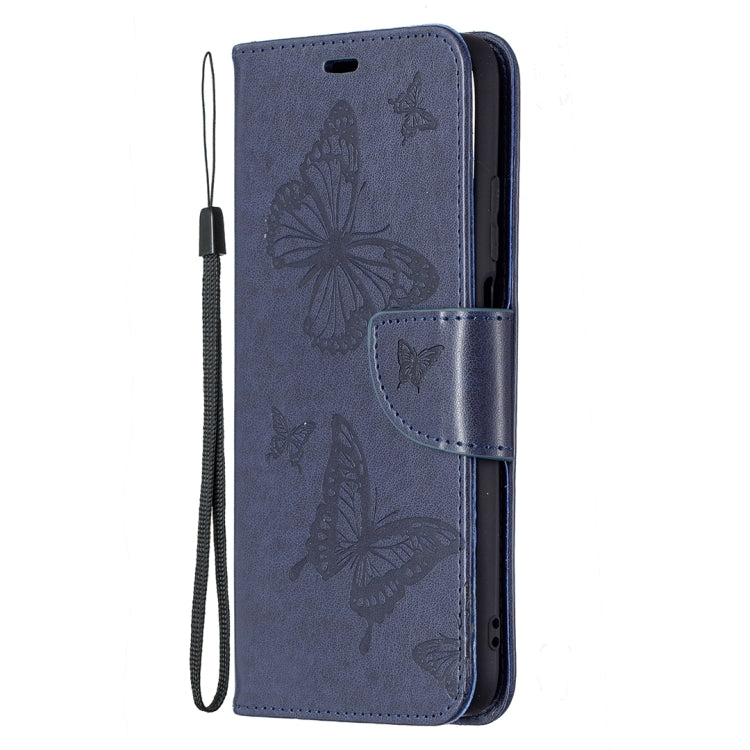 For Xiaomi Poco M3 Embossing Two Butterflies Pattern Horizontal Flip PU Leather Case with Holder & Card Slot & Wallet & Lanyard(Blue) - Xiaomi Cases by buy2fix | Online Shopping UK | buy2fix
