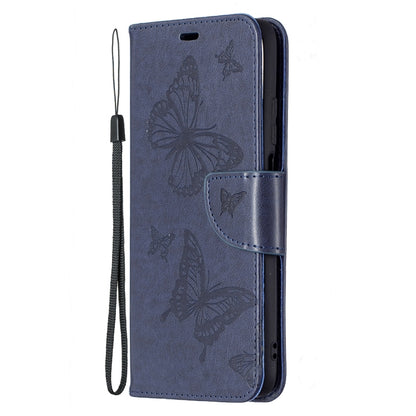 For Xiaomi Poco M3 Embossing Two Butterflies Pattern Horizontal Flip PU Leather Case with Holder & Card Slot & Wallet & Lanyard(Blue) - Xiaomi Cases by buy2fix | Online Shopping UK | buy2fix
