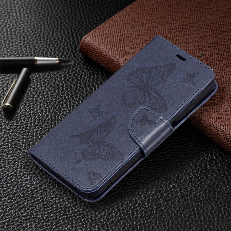 For Xiaomi Poco M3 Embossing Two Butterflies Pattern Horizontal Flip PU Leather Case with Holder & Card Slot & Wallet & Lanyard(Blue) - Xiaomi Cases by buy2fix | Online Shopping UK | buy2fix
