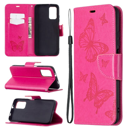 For Xiaomi Poco M3 Embossing Two Butterflies Pattern Horizontal Flip PU Leather Case with Holder & Card Slot & Wallet & Lanyard(Rose Red) - Xiaomi Cases by buy2fix | Online Shopping UK | buy2fix