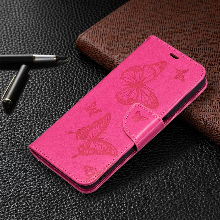 For Xiaomi Poco M3 Embossing Two Butterflies Pattern Horizontal Flip PU Leather Case with Holder & Card Slot & Wallet & Lanyard(Rose Red) - Xiaomi Cases by buy2fix | Online Shopping UK | buy2fix