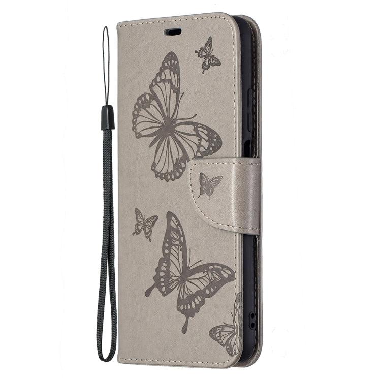 For Xiaomi Poco M3 Embossing Two Butterflies Pattern Horizontal Flip PU Leather Case with Holder & Card Slot & Wallet & Lanyard(Grey) - Xiaomi Cases by buy2fix | Online Shopping UK | buy2fix