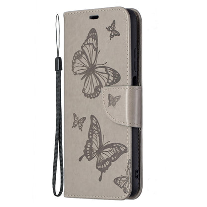 For Xiaomi Poco M3 Embossing Two Butterflies Pattern Horizontal Flip PU Leather Case with Holder & Card Slot & Wallet & Lanyard(Grey) - Xiaomi Cases by buy2fix | Online Shopping UK | buy2fix