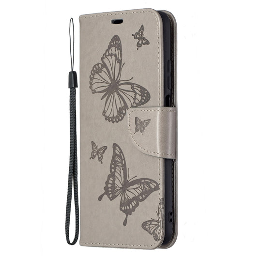 For Xiaomi Poco M3 Embossing Two Butterflies Pattern Horizontal Flip PU Leather Case with Holder & Card Slot & Wallet & Lanyard(Grey) - Xiaomi Cases by buy2fix | Online Shopping UK | buy2fix